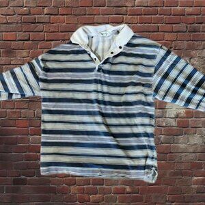 Blue, green and white striped long sleeve shirt with collar #stripes